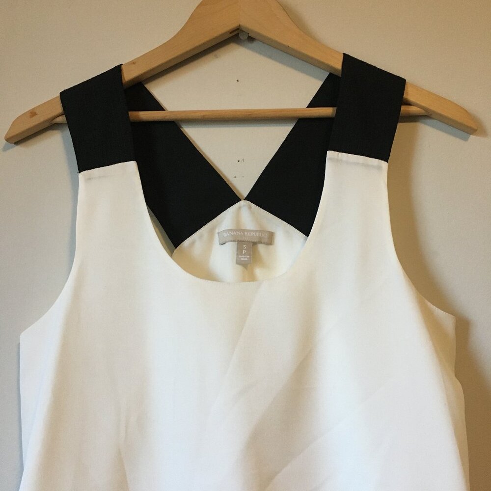 Banana Republic Bi-Layer Chiffon White Tank Top Black Band Shoulder Straps Small - Picture 3 of 13